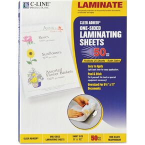C-Line 65004 Cleer Adheer Self-Adhesive Laminating Film, 2 mil, 9-Inch x 12-Inch, 50/Box