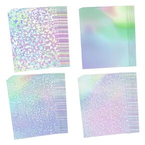 100PCS Holographic Laminate Sheets Bulk Holographic Sticker Paper A4 Holographic Vinyl Sticker Paper Self Adhesive Waterproof 11.7 x 8.3 Inches (Gem, Dot, Colorful, Star)