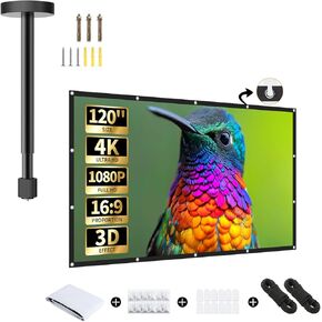 Extendable Ceiling & Wall Projector Mounts + 120" 4K HD Foldable Screen (16:9, Double-Sided, for Home & Outdoor).