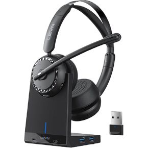 LEVN Wireless Headset, Wireless Headset with Mic for Work, AI Noise Cancelling, 65 Hrs Working Time, Bluetooth Headphones with Microphone from Home/Computer/Call Center/Teams