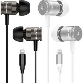 2 Pack Headphones Cord with Lightning Connector [MFi Certified], Wired EarBuds for iPhone Earphone with Built-in Microphone & Volume Control, Compatible with iPhone 14/13/12/11 Pro Max/Xs/XR/X/7/8Plus