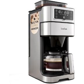 Ivive 2 -in -1 Mire Coffee Maker & Grinder - Auto Auto Brew & Timer - لوحة الاحترار - 10 كوب - سلة مرشح قابلة لإعادة الاستخدام - 1.5 لتر خزان ماء - 1000W - توقف وصب