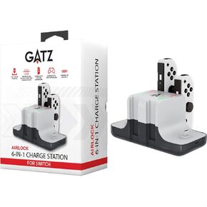 Gatz Airlock 6-in-1 Charging Station to Charges Up to 4 Joycon Controllers, 2 Pro Controllers Compatible with Switch and Switch OLED Model. Power by USB-C Input