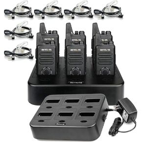 Retevis RT22S 2 Way Radios(6 Pack) Bundle with Six Way Charger(2 Pack),Long Range Walkie Talkies with Earpiece and Mic Set Rechargeable,Channel Display,Signal Prompt,Handsfree Portable Two-Way Radio