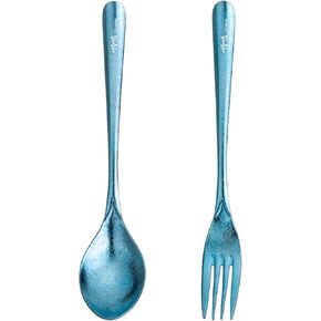 TiTo Titanium Cutlery Set, Lightweight Pure Titanium Fork & Spoon, Portable Reusable Flatware for Home, Restaurant, Outdoor, Camping, Party Trip, Picnic (Blue)