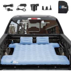 JOYTUTUS 3.0 Upgraded Light Version Truck Bed Air Mattress for Camping, Thicken Inflatable Mattress for 5.5-5.8Ft Short Truck Bed,with Built-in Cup Holder&2 Inflatable Pillow,Full-Size,Grey Blue