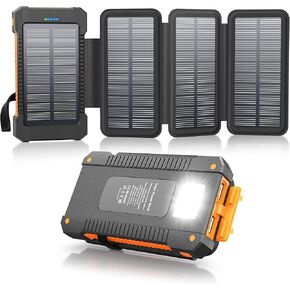 Solar Power Bank 38800mAh with 4 Solar Panels, Power Bank PD 20W QC 3.0 Fast Charge for Compatible Phones, IP67 Waterproof Outdoor External Batteries with Flashlight Light/SOS/Strobe
