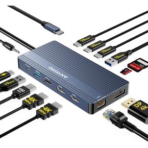 ANYOYO USB C Docking Station Dual Monitor, Laptop Docking Station 3 Monitors, with 2HDMI +DP 4K@60Hz,3*USB -C 3.1+2*USB- A3.1 10Gbps,PD100 SD/TF 3.0, Audio for HP,Dell, Lenovo (Gray) in Kuwait