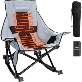 Slendor Heated Rocking Chair, Oversized Heated Camping Chair w/ 3 Levels Heat for Back+Seat, Heated Rocking Camping Chair with 20000 mAh Power Bank, Pillow, Side Pocket, Padded, Carry Bag, Blue