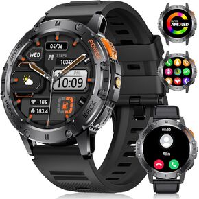 DREMAC Military Smart Watches for Men for Android/iPhone-1.43''AMOLED Display Smartwatch with 123 Sport Modes/Flashlight,5ATM Waterproof Fitness Tracker with Heart Rate/Sleep Monitor,Silicone