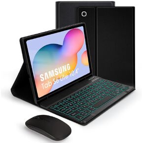 SOPPY 7 Colors Backlit Keyboard with Mouse for Samsung Galaxy Tab S6 Lite Case 10.4 Inch 2022/2020(SM-P610/P613/P615/P619), Rechargeable Wireless S6 Lite Slim Keyboard Case with S Pen Holder, Black
