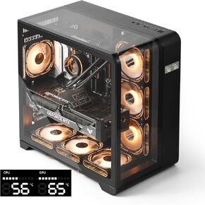 darkFlash ATX Mid-Tower PC Case with Screen, Three Side Glass, Curved Full View Dual Gaming PC Case, 4 PWM ARGB Fans Computer Case Pre-Installed, Type C, RTX 40 Compatible, White(L280)