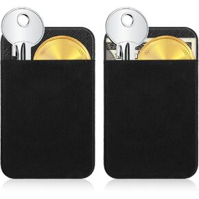 2Pcs Card Holder for Phone Case, Self Adhesive Phone Wallet Stick on Black Cell Phone Pocket with Flap Sticky Key Holder Sleeve Compatible for Most of Smartphones