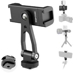 Metal Phone Tripod Mount with Cold Shoes & 1/4" Thread, 180° Tilt & 360° Rotation Tripod Phone Holder Stand for iPhone 16 Pro Max/Samsung Galaxy/All Phones/Camera/Cage (69001)