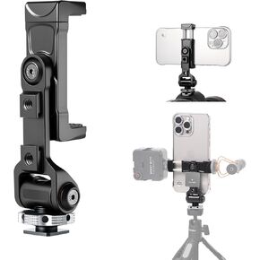 Metal Phone Tripod Mount Adapter with Cold Shoe, 360° Swivel 180° Tilt, Phone Holder Clamp Compatible with iPhone 16, 15 Pro Max Galaxy S24, etc. Free Adjustment Joints