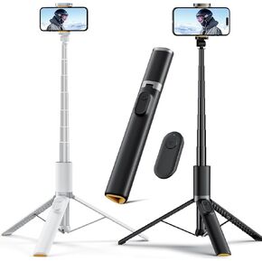 TODI 63" Phone Tripod, Selfie Stick with Remote, Travel Tripod for iPhone & Android (Black+White)