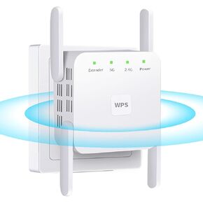 WiFi Extender Signal Booster, WiFi Extender, 5G 1200Mbps Dual Band WiFi Booster Signal Booster Home, Device Servers Covers Up to 4500 Sq.ft and 32 Devices, 1200Mbps Wireless Signal Repeater Ethernet
