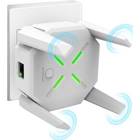 2025 WiFi Extender Signal Booster,WiFi Extender with 1200Mbps Dual Band(Up to 10000sq.ft for 65+ Devices),WiFi Signal with 4 Antennas 360° Coverage,1-Tap Setup & Ethernet Port(White)