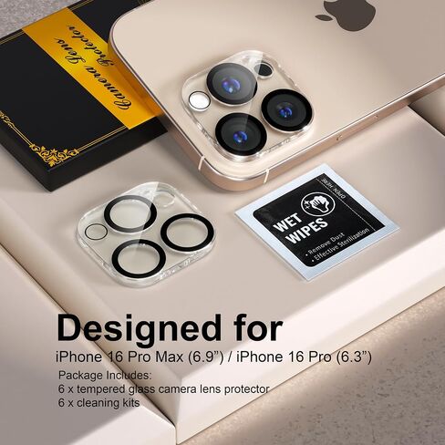 beuxece for 6 Pack iPhone 16 Pro/iPhone 16 Pro Max Camera Lens Protector [Drop Protection] [Case Friendly] [Easy Installation] 9H Tempered Glass Camera Screen Protector Cover Accessories, Clear in Kuwait