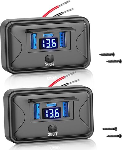 2 Pack 72W 12V USB Outlet Panel Wall Mount Qidoe Dual Quick Charger & 36W PD Surface Mount Car USB Port with Voltmeter Button Switch for Car Bus RV Truck in Kuwait