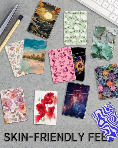 Phone Card Holder Leather, Dual Pocket Phone Wallet Adhesive Stick On, Cute Phone Case Credit Card Holder, Suitable for Most of Phones Pink Cherry Bow in Saudi Arabia