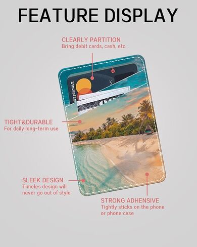 Phone Card Holder Leather, Dual Pocket Phone Wallet Adhesive Stick On, Cute Phone Case Credit Card Holder, Suitable for Most of Phones Pink Cherry Bow in Saudi Arabia