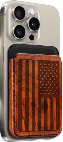 Carveit Designer Wood Wallet, Compatible with MagSafe Wallet, Magnetic Card Holder for iPhone 12/13/14/15/16 Pro Max, for Galaxy S22/S23/S24 Ultra, Pixel 7/8/9 Pro (American Flag - Black Wood) in Kuwait