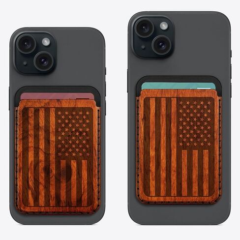 Carveit Designer Wood Wallet, Compatible with MagSafe Wallet, Magnetic Card Holder for iPhone 12/13/14/15/16 Pro Max, for Galaxy S22/S23/S24 Ultra, Pixel 7/8/9 Pro (American Flag - Black Wood) in Kuwait