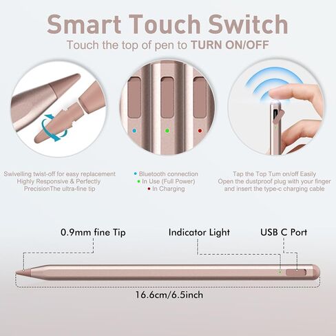 Stylus Pen for iPad, Uogic Palm Rejection, Faster Charge, for iPad 6th/7th/8th/9th/10th, Air 3rd/4th/5th/M2, Pro M4/11/12.9", Air 3rd/4th/5th, Mini 5th/6th in Kuwait