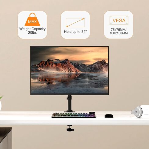 Pholiten Single Monitor Stand, Heavy Duty Adjustable Monitor Arm Desk Mount for 13-32Inch, Tilt, Swivel, Rotate, Support 22 lbs,Black in Kuwait