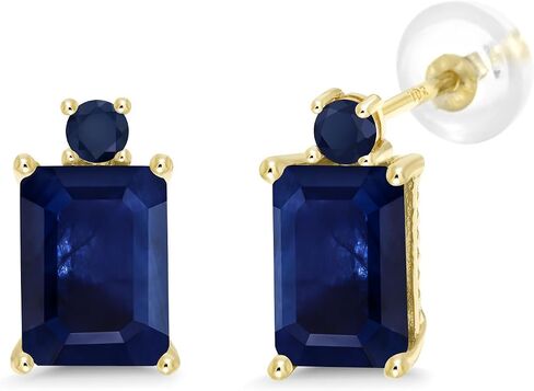 Gem Stone King 10K Yellow Gold Red Garnet Earrings For Women (4.04 Cttw, Gemstone Birthstone, Emerald Cut 8X6MM) in Saudi Arabia