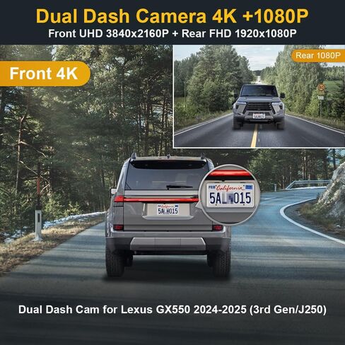Fitcamx Front 4K+Rear 1080P Dash Cam Adapts for Lexus GX550 Premium Luxury Overtail 2024 2025 (Gen3/J250), OEM Factory Look, Dual HD Video, WiFi & APP, Loop Recording G-Sensor, Easy to Use, 128GB Card in Saudi Arabia
