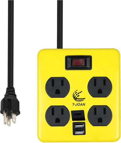 T-Jon Heavy-Duty Metal Housing,Power Block,4-Outlet,15A Circuit Breaker,14/3 SJT Black&Yellow with 4 Ft Extension Cord,Lighted Switch,4 Mountable Hole,Workshop & Industrial,UL Listed,PS-421 in Saudi Arabia