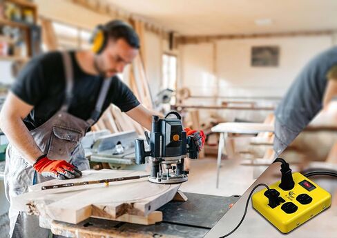 T-Jon Heavy-Duty Metal Housing,Power Block,4-Outlet,15A Circuit Breaker,14/3 SJT Black&Yellow with 4 Ft Extension Cord,Lighted Switch,4 Mountable Hole,Workshop & Industrial,UL Listed,PS-421 in Saudi Arabia