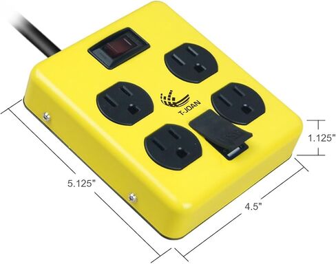 T-Jon Heavy-Duty Metal Housing,Power Block,4-Outlet,15A Circuit Breaker,14/3 SJT Black&Yellow with 4 Ft Extension Cord,Lighted Switch,4 Mountable Hole,Workshop & Industrial,UL Listed,PS-421 in Saudi Arabia
