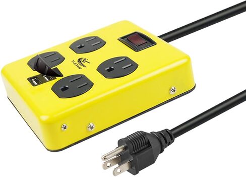 T-Jon Heavy-Duty Metal Housing,Power Block,4-Outlet,15A Circuit Breaker,14/3 SJT Black&Yellow with 4 Ft Extension Cord,Lighted Switch,4 Mountable Hole,Workshop & Industrial,UL Listed,PS-421 in Saudi Arabia