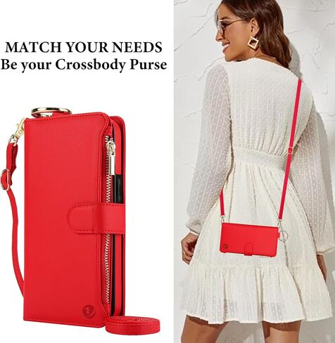 for iPhone 15 Plus and iPhone 14 Plus Case Wallet with RFID Blocking Card Holder and Shoulder Strap Wrist Strap, Stylish Ring Zipper Purse Case for iPhone 15 Plus and 14 Plus 6.7'', Red in Kuwait