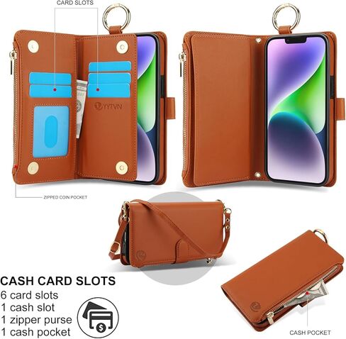 بالنسبة إلى iPhone 15 Plus و iPhone 14 Plus Wallet مع حامل بطاقة حظر RFID وحزام معصم حزام الكتف ، وحالة محفظة رنين أنيقة لـ iPhone 15 Plus و 14 Plus 6.7 '، Red in Kuwait