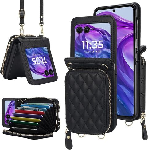 ل Motorola Razr 2024 حقيبة محفظة مع حزام كروسودي ، [حظر RFID] فتحة بطاقة السعة كبيرة الفتيات الفتيات السوستة الجلود السحاب in Kuwait