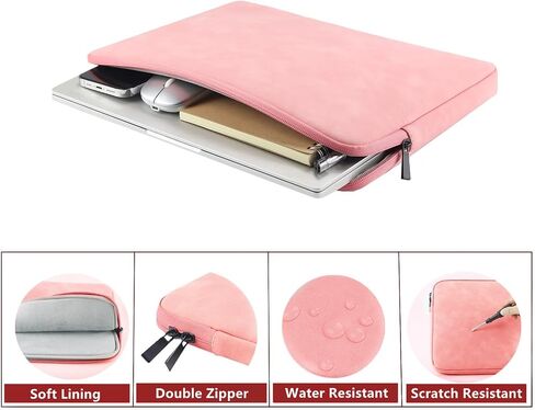 Megoo 14" Laptop Sleeve Soft Case for Samsung Galaxy Tab S9/S8, Surface Laptop 7/6/5/4/Studio, Surface Book, Shockproof Water-Resistant PU Leather Pouch Bag for 13.5"-14.6" Notebook Computers(Pink) in Saudi Arabia