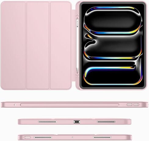 for iPad Pro 11 Inch Case M4 2024 (5th Generation) with Pencil Holder, [Support Pencil Pro and Pencil (USB-C)], Trifold Stand Smart Case with Soft TPU Back, Auto Wake/Sleep (Pink) in Kuwait