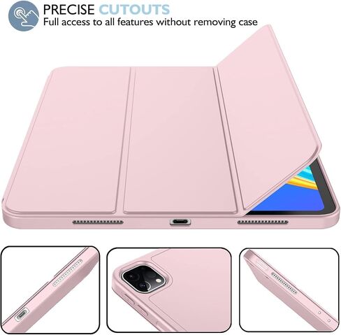for iPad Pro 11 Inch Case M4 2024 (5th Generation) with Pencil Holder, [Support Pencil Pro and Pencil (USB-C)], Trifold Stand Smart Case with Soft TPU Back, Auto Wake/Sleep (Pink) in Kuwait