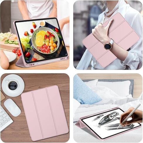 for iPad Pro 11 Inch Case M4 2024 (5th Generation) with Pencil Holder, [Support Pencil Pro and Pencil (USB-C)], Trifold Stand Smart Case with Soft TPU Back, Auto Wake/Sleep (Pink) in Kuwait