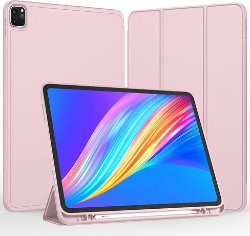 for iPad Pro 11 Inch Case M4 2024 (5th Generation) with Pencil Holder, [Support Pencil Pro and Pencil (USB-C)], Trifold Stand Smart Case with Soft TPU Back, Auto Wake/Sleep (Pink) in Kuwait