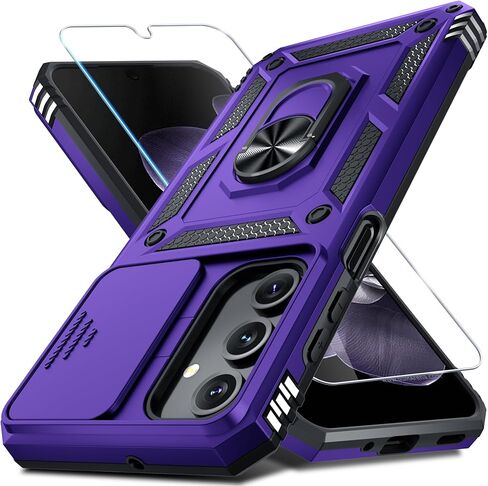 Janmitta for Samsung Galaxy A17 Case Built in Slide Camera Cover,Black | with Tempered Glass Screen Protector+Finger Ring Holder Kickstand,Heavy Duty Shockproof Full Body Phone Cover in Kuwait