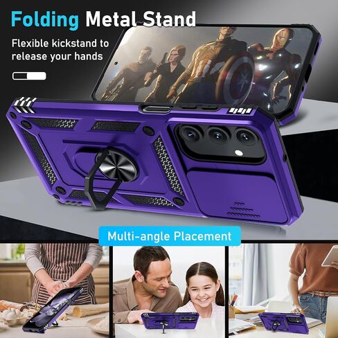 Janmitta for Samsung Galaxy A17 Case Built in Slide Camera Cover,Black | with Tempered Glass Screen Protector+Finger Ring Holder Kickstand,Heavy Duty Shockproof Full Body Phone Cover in Kuwait