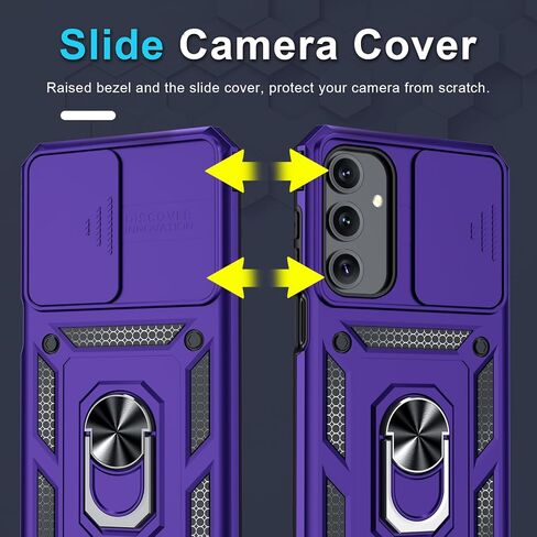 Janmitta for Samsung Galaxy A17 Case Built in Slide Camera Cover,Black | with Tempered Glass Screen Protector+Finger Ring Holder Kickstand,Heavy Duty Shockproof Full Body Phone Cover in Kuwait