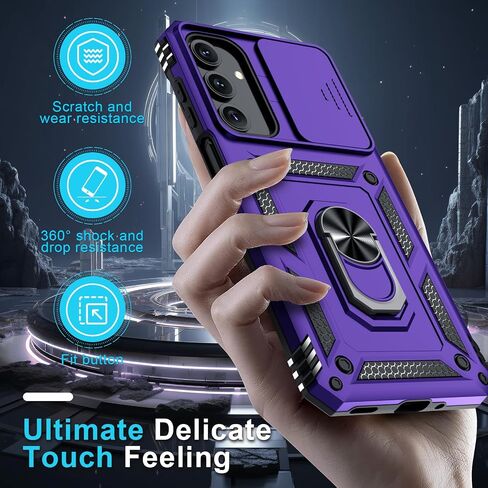 Janmitta for Samsung Galaxy A17 Case Built in Slide Camera Cover,Black | with Tempered Glass Screen Protector+Finger Ring Holder Kickstand,Heavy Duty Shockproof Full Body Phone Cover in Kuwait