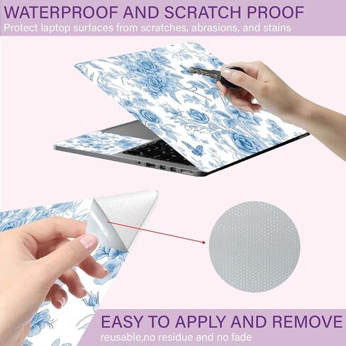CREATCABIN Blue Flowers Laptop Skin Sticker Decal Netbook Skin Sticker Notebook Art Decal 12" 13" 13.3" 14" 15" 15.4" 15.6 Inch Laptop Protector Cover Waterproof Scratchproof Removable Easy to Apply in Saudi Arabia