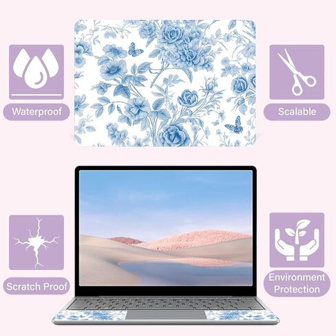 CREATCABIN Blue Flowers Laptop Skin Sticker Decal Netbook Skin Sticker Notebook Art Decal 12" 13" 13.3" 14" 15" 15.4" 15.6 Inch Laptop Protector Cover Waterproof Scratchproof Removable Easy to Apply in Saudi Arabia